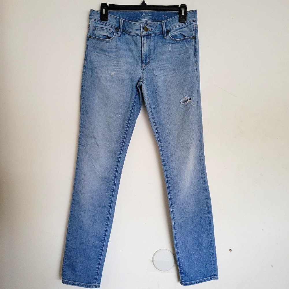 Ann Taylor LOFT Modern Distressed Straight Slim Leg Blue Denim Jeans Size 29